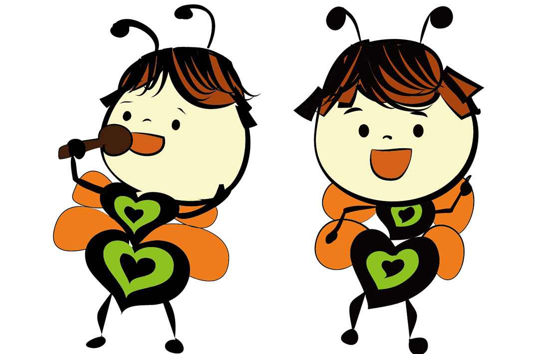 插畫練習| 愛心蜜蜂
以條紋的愛心為身體，對比色的配色，生動的姿勢營造活潑感。