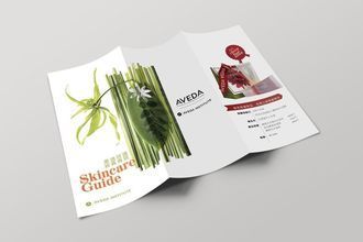 DM練習| Aveda
這是一份三摺兩頁的DM設計練習。封面以草綠色嫩葉呈現 Aveda 的環保自然形象， 對比色的橘色標題字，呈現清新亮眼的效果。封底則以紅色營造節慶的感覺。
